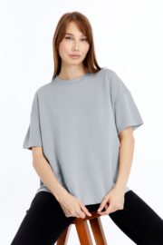 Kadın Modal Kumaş Oversize Gri T-Shirt - Görsel 2