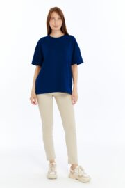Kadın Modal Kumaş Oversize Lacivert T-Shirt - Görsel 2