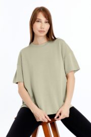 Kadın Modal Kumaş Oversize Su Yeşili T-Shirt - Görsel 2