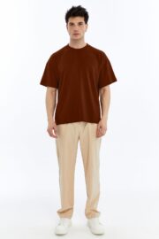 Erkek Modal Kumaş Oversize Kahverengi T-Shirt - Görsel 7