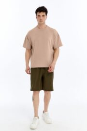 Erkek Modal Kumaş Oversize Sütlü Kahve T-Shirt - Görsel 2