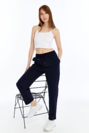 Kadın Oversize Paraşüt Kumaş Baggy Pantolon - Lacivert - Görsel 2