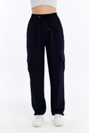 Kadın Oversize Paraşüt Kumaş Kargo Cep Pantolon - Lacivert - Görsel 2