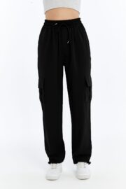 Kadın Oversize Paraşüt Kumaş Kargo Cep Pantolon - Siyah - Görsel 8