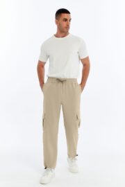 Erkek Oversize Paraşüt Kumaş Kargo Cep Pantolon - Bej - Görsel 2