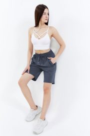 Kadın Oversize Paraşüt Kumaş Fleto Cepli Şort - Füme - Görsel 9