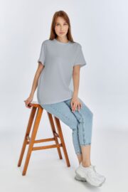 Kadın Modal Kumaş Regular Gri T-Shirt - Görsel 12