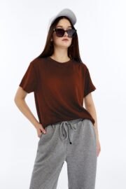 Kadın Modal Kumaş Regular Kahverengi T-Shirt - Görsel 6