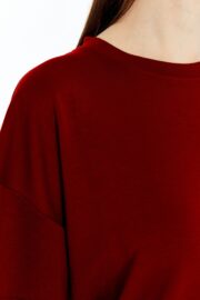 Kadın Modal Kumaş Oversize Bordo T-Shirt - Görsel 6