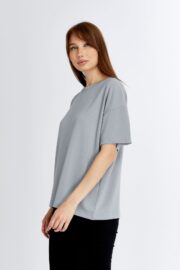 Kadın Modal Kumaş Oversize Gri T-Shirt - Görsel 12