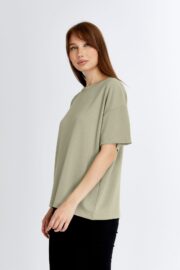 Kadın Modal Kumaş Oversize Su Yeşili T-Shirt - Görsel 12