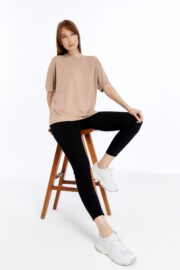 Kadın Modal Kumaş Oversize Sütlü Kahve T-Shirt - Görsel 6