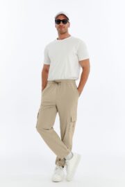 Erkek Oversize Paraşüt Kumaş Kargo Cep Pantolon - Bej - Görsel 12