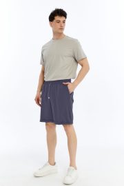 Erkek Oversize Duble Paça Penye Şort - Füme - Görsel 6