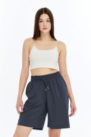 Kadın Oversize Paraşüt Kumaş Açık Cepli Şort - Füme - Görsel 6