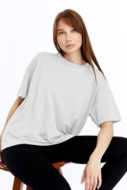 Kadın Modal Kumaş Oversize Beyaz T-Shirt - Görsel 7