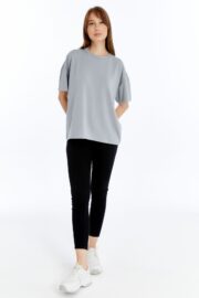 Kadın Modal Kumaş Oversize Gri T-Shirt - Görsel 7