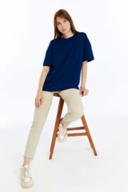 Kadın Modal Kumaş Oversize Lacivert T-Shirt - Görsel 7