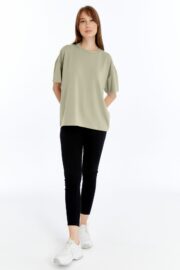 Kadın Modal Kumaş Oversize Su Yeşili T-Shirt - Görsel 7