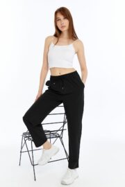 Kadın Oversize Paraşüt Kumaş Baggy Pantolon - Siyah - Görsel 15