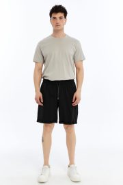 Erkek Oversize Duble Paça Penye Şort - Siyah - Görsel 7