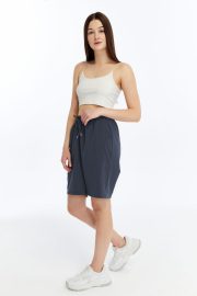 Kadın Oversize Paraşüt Kumaş Açık Cepli Şort - Füme - Görsel 14