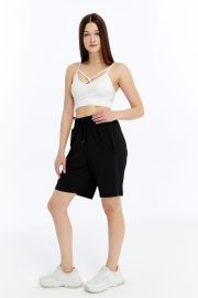 Kadın Oversize Paraşüt Kumaş Fleto Cepli Şort - Siyah - Görsel 14