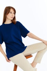 Kadın Modal Kumaş Oversize Lacivert T-Shirt - Görsel 13