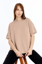 Kadın Modal Kumaş Oversize Sütlü Kahve T-Shirt - Görsel 7