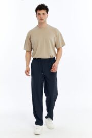 Erkek Oversize Paraşüt Kumaş Baggy Pantolon - Lacivert - Görsel 14