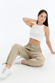 Kadın Oversize Paraşüt Kumaş Kargo Cep Pantolon - Bej - Görsel 14