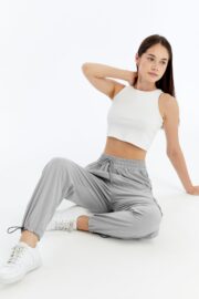 Kadın Oversize Paraşüt Kumaş Kargo Cep Pantolon - Gri - Görsel 14