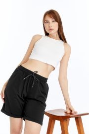 Kadın Oversize Duble Paça Pamuklu Kumaş Şort - Siyah - Görsel 15