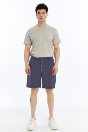 Erkek Oversize Duble Paça Penye Şort - Füme - Görsel 7