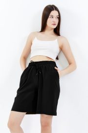 Kadın Oversize Paraşüt Kumaş Açık Cepli Şort - Siyah - Görsel 7