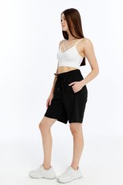 Kadın Oversize Paraşüt Kumaş Fleto Cepli Şort - Siyah - Görsel 7