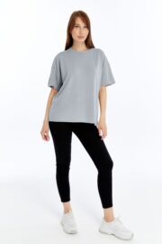 Kadın Modal Kumaş Oversize Gri T-Shirt - Görsel 13