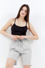 Kadın Oversize Paraşüt Kumaş Açık Cepli Şort - Gri - Görsel 8