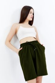 Kadın Oversize Paraşüt Kumaş Açık Cepli Şort - Haki - Görsel 15