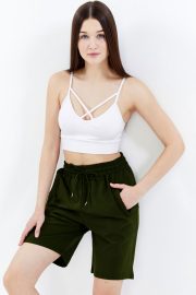 Kadın Oversize Paraşüt Kumaş Fleto Cepli Şort - Haki - Görsel 15
