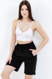 Kadın Oversize Paraşüt Kumaş Fleto Cepli Şort - Siyah - Görsel 15