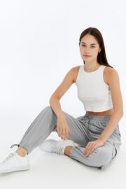 Kadın Oversize Paraşüt Kumaş Kargo Cep Pantolon - Gri - Görsel 8