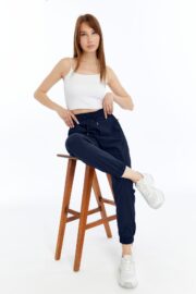 Kadın Oversize Paraşüt Kumaş Paçası Lastikli Pantolon - Lacivert - Görsel 17