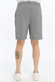 Erkek Oversize Duble Paça Penye Şort - Gri - Görsel 8