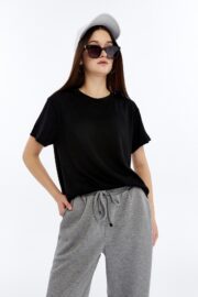 Kadın Modal Kumaş Regular Siyah T-Shirt - Görsel 8