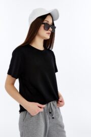 Kadın Modal Kumaş Regular Siyah T-Shirt - Görsel 3