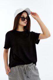 Kadın Modal Kumaş Regular Siyah T-Shirt - Görsel 9