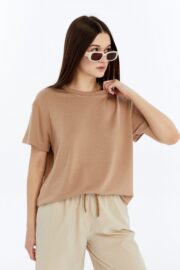 Kadın Modal Kumaş Regular Sütlü Kahve T-Shirt - Görsel 3