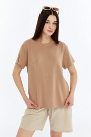 Kadın Modal Kumaş Regular Sütlü Kahve T-Shirt - Görsel 12