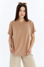 Kadın Modal Kumaş Regular Sütlü Kahve T-Shirt